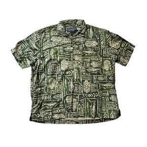 Abercrombie & Fitch casual Tiki Tribal collared button up shirt, size L; cotton